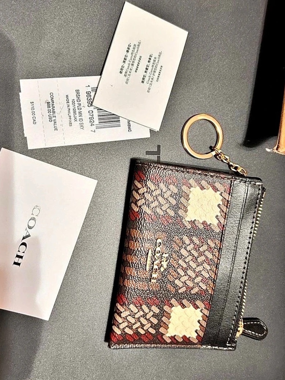 Coach Small Zip Around Card Case Brown & Black Card Case NWT